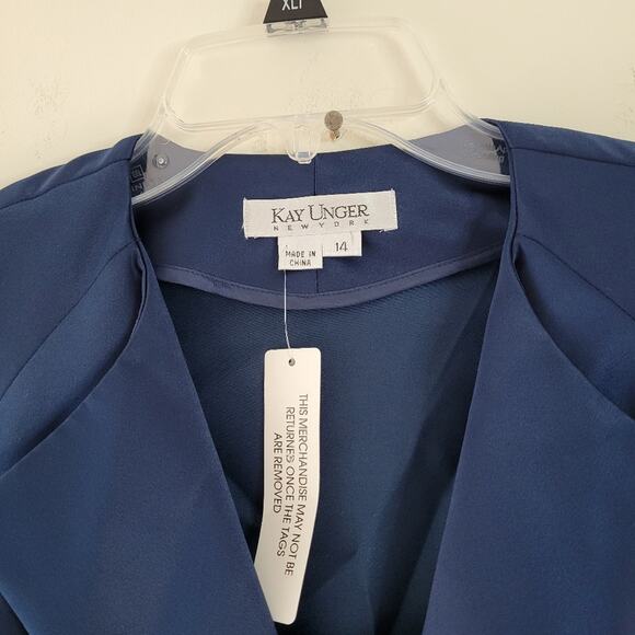 Kay Unger Longline Double Breasted Belted Jacket & Dress Set Navy Satin 14 - Picture 5 of 12